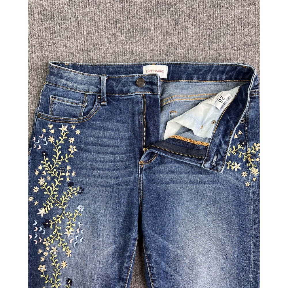 Driftwood Jackie High Rise Jeans Womens 28 Blue Floral Embroidered Skinny Ankle - Picture 9 of 9